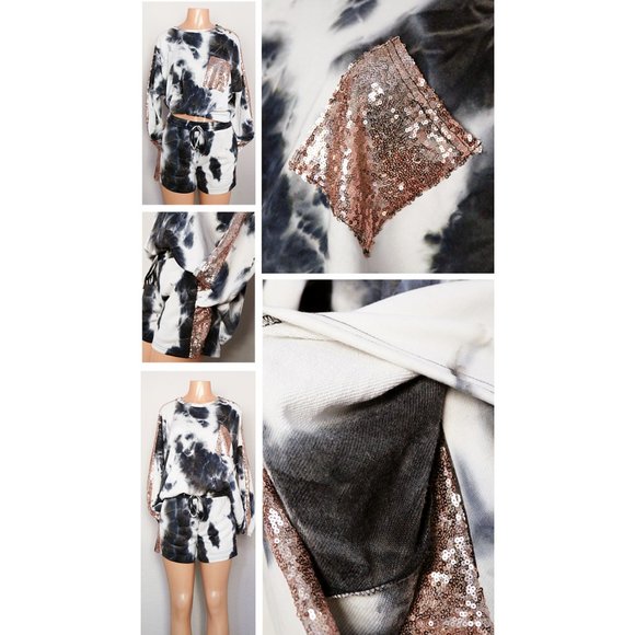 NEW Tie Dye Sequins French Terry Lounge 2pc Set - Picture 6 of 11